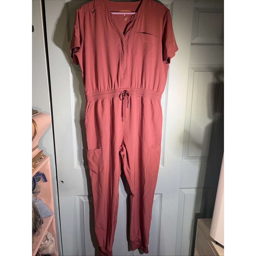 Elite Med Jogger Scrub Jumpsuit With Drawstring Waist, Cargo Sz XL Dusty Rose